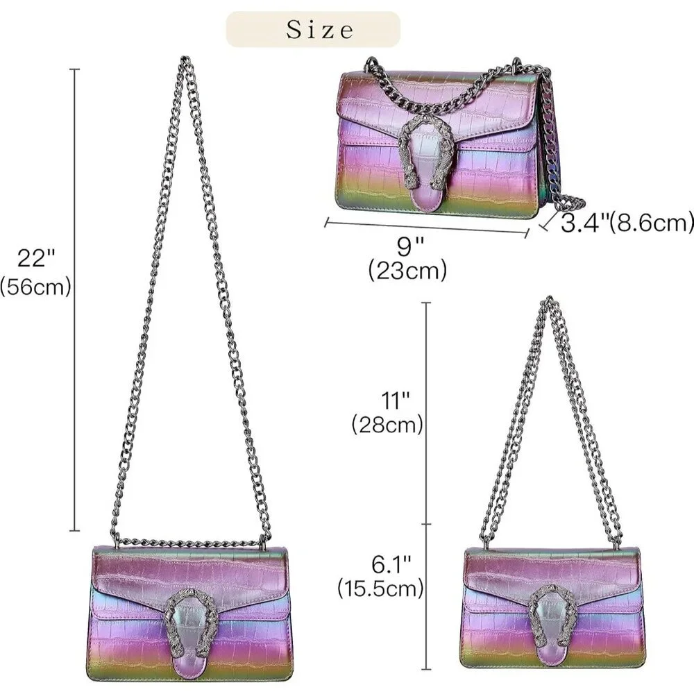 ⚡ Women's Purple Leather Vintage Snake Print Crossbody Square Satchel Handbag
